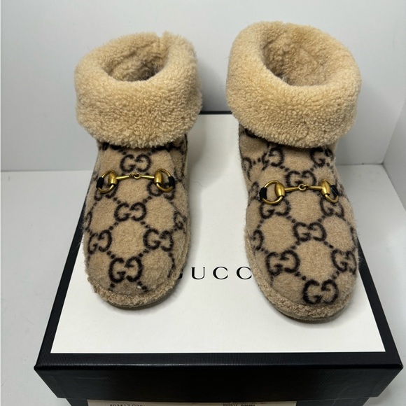 Gucci Fria Horsebit unisex wool covered GG monogram booties Women Sz 9 Men Sz 6 - Picture 2 of 8